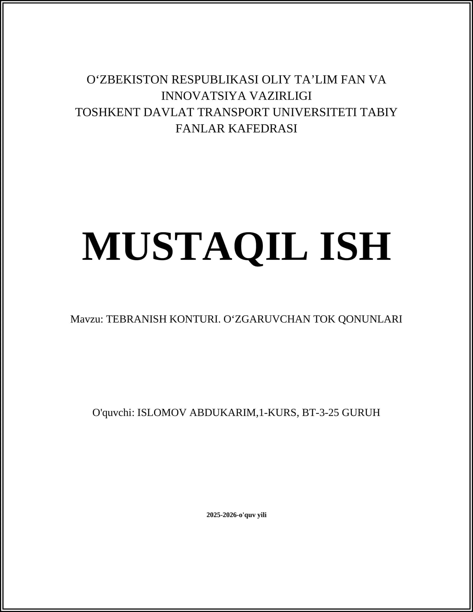TEBRANISH KONTURI 1