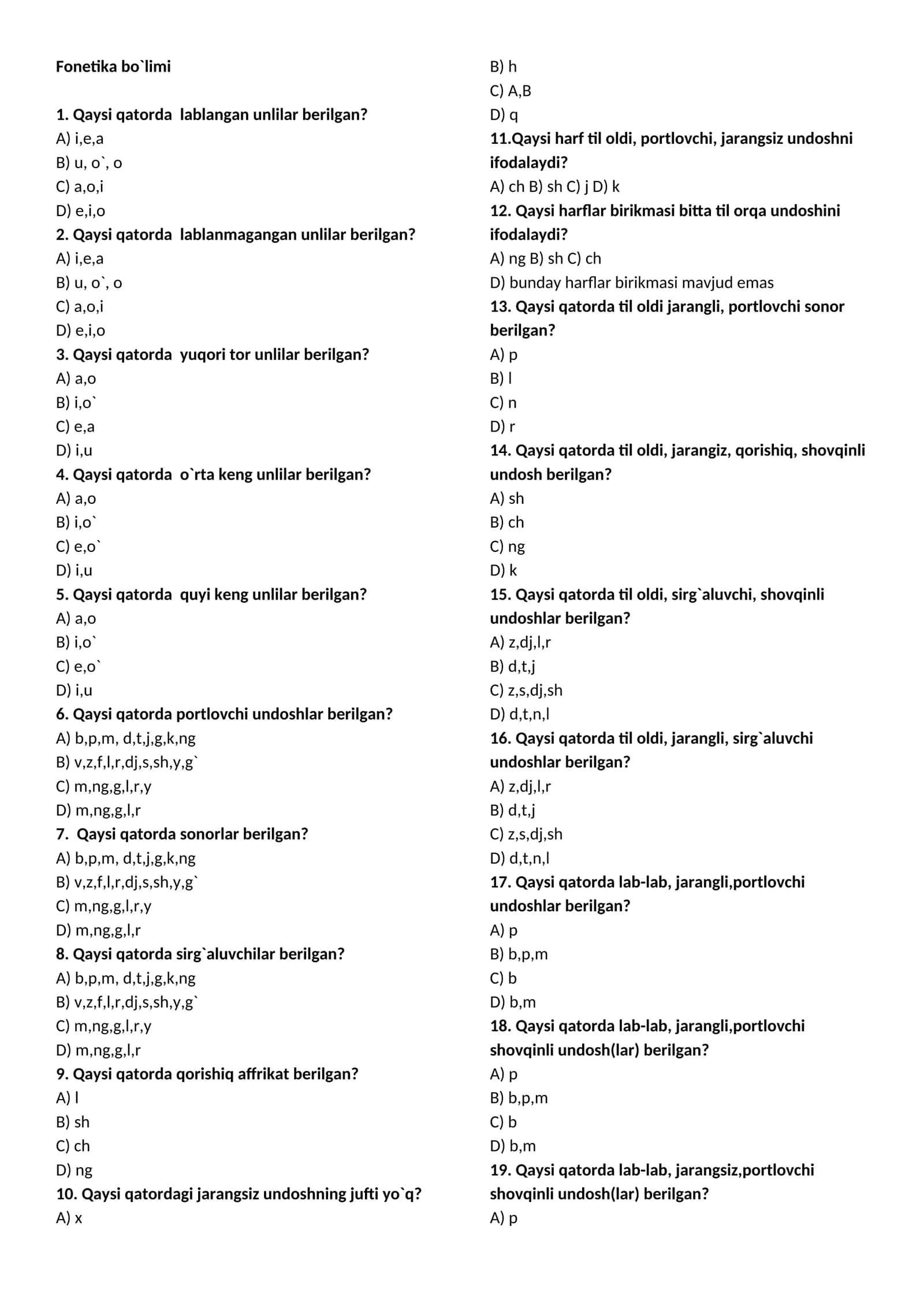 Fonetika bo`limi 1