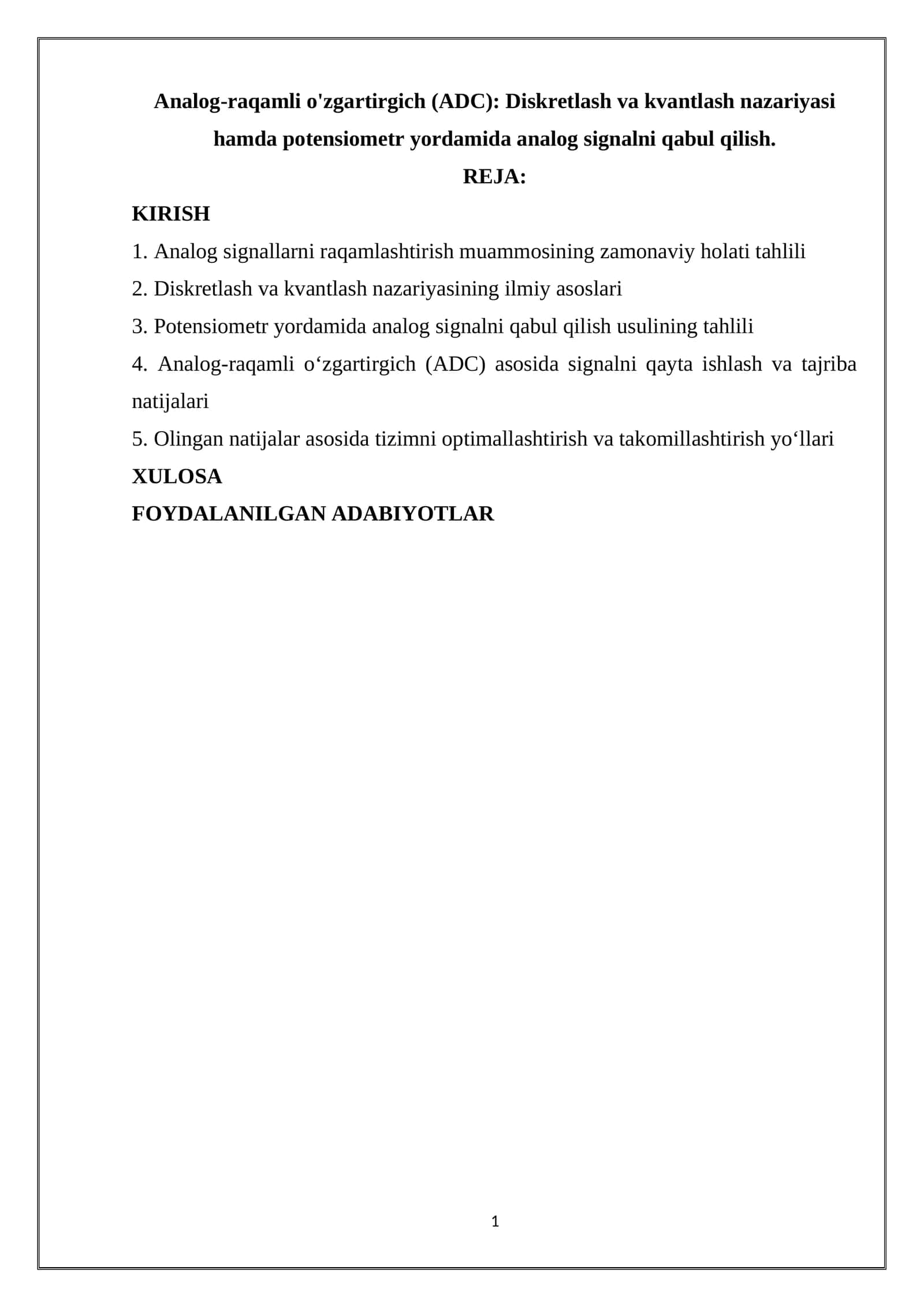 Analog-raqamli o'zgartirgich (ADC) 1