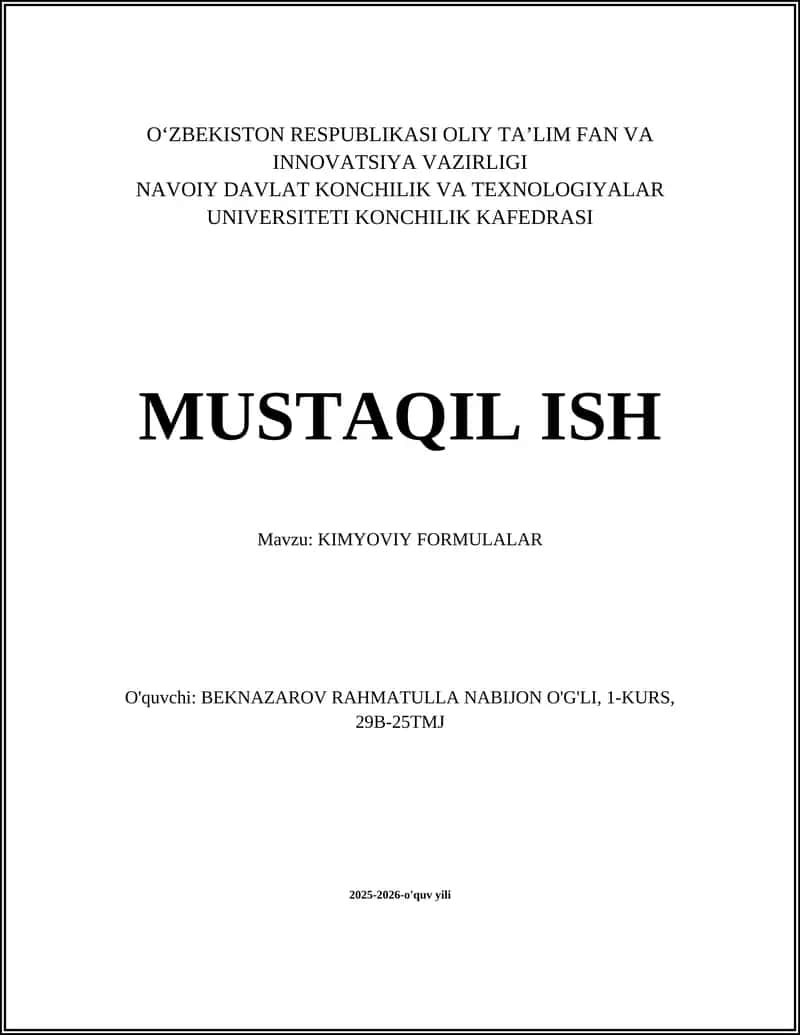 KIMYOVIY FORMULALAR 1