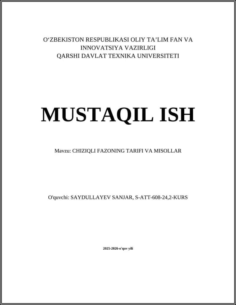 CHIZIQLI FAZONING TARIFI VA MISOLLAR 1