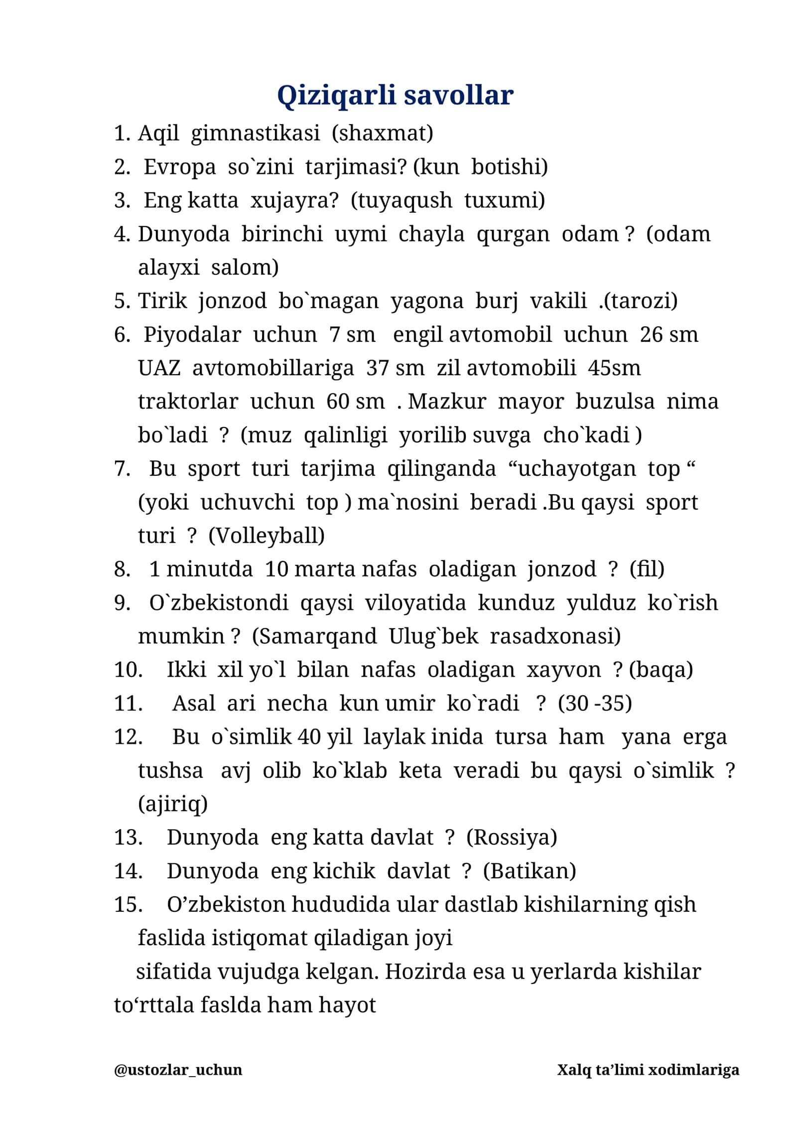 Qiziqarli savollar 1
