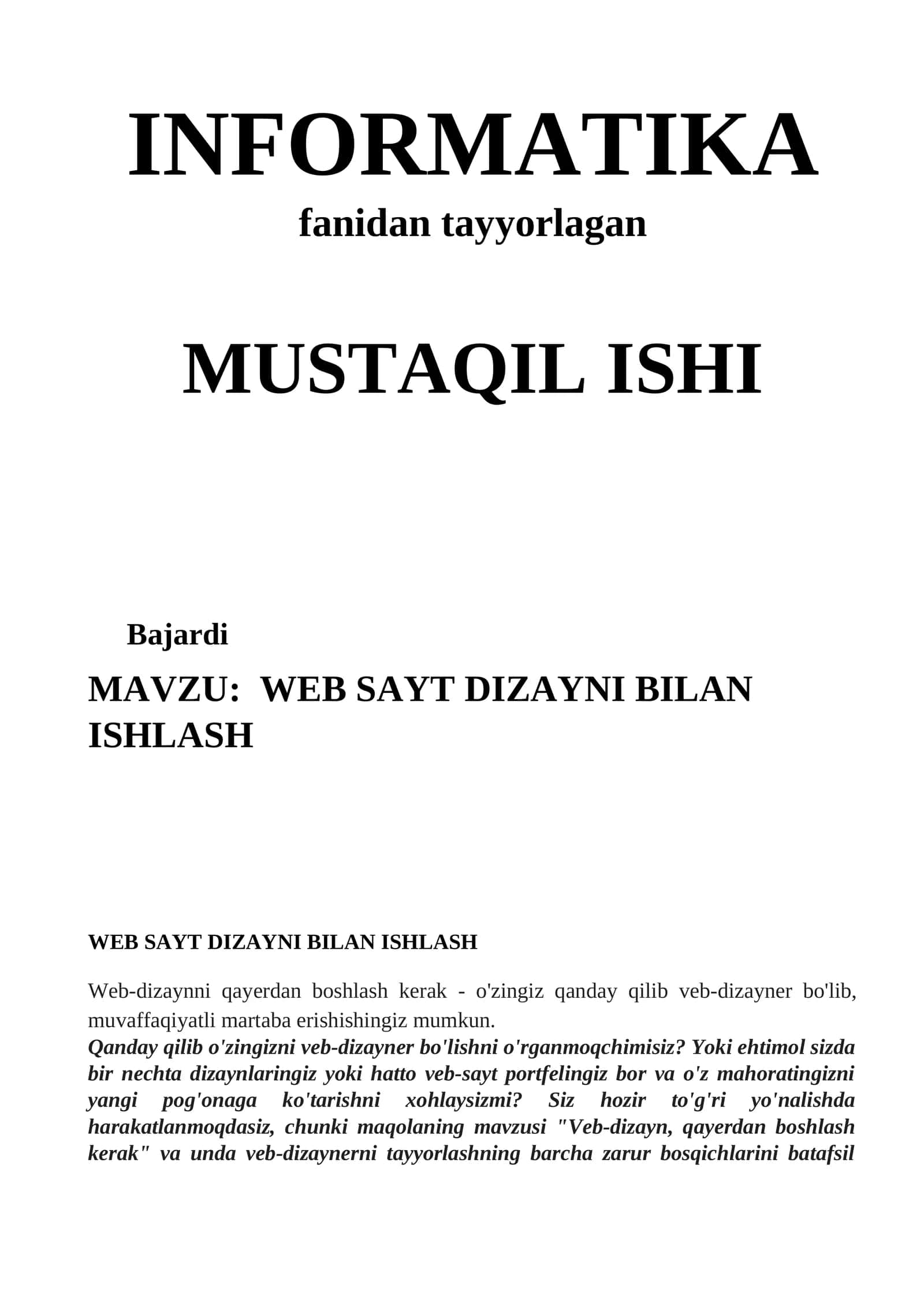 WEB SAYT DIZAYNI BILAN ISHLASH 1