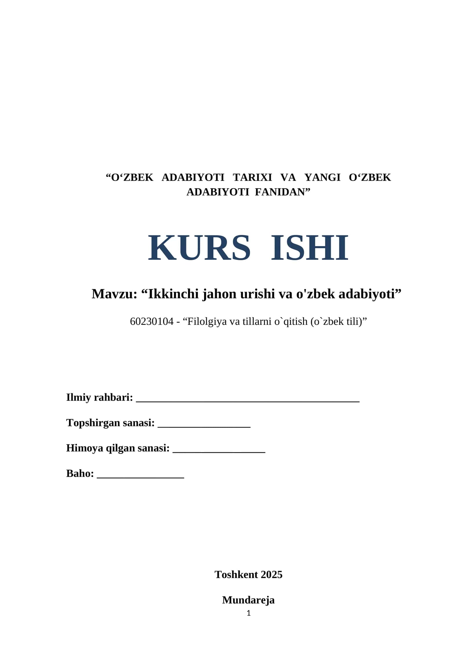 Ikkinchi jahon urushi va o'zbek adabiyoti 1