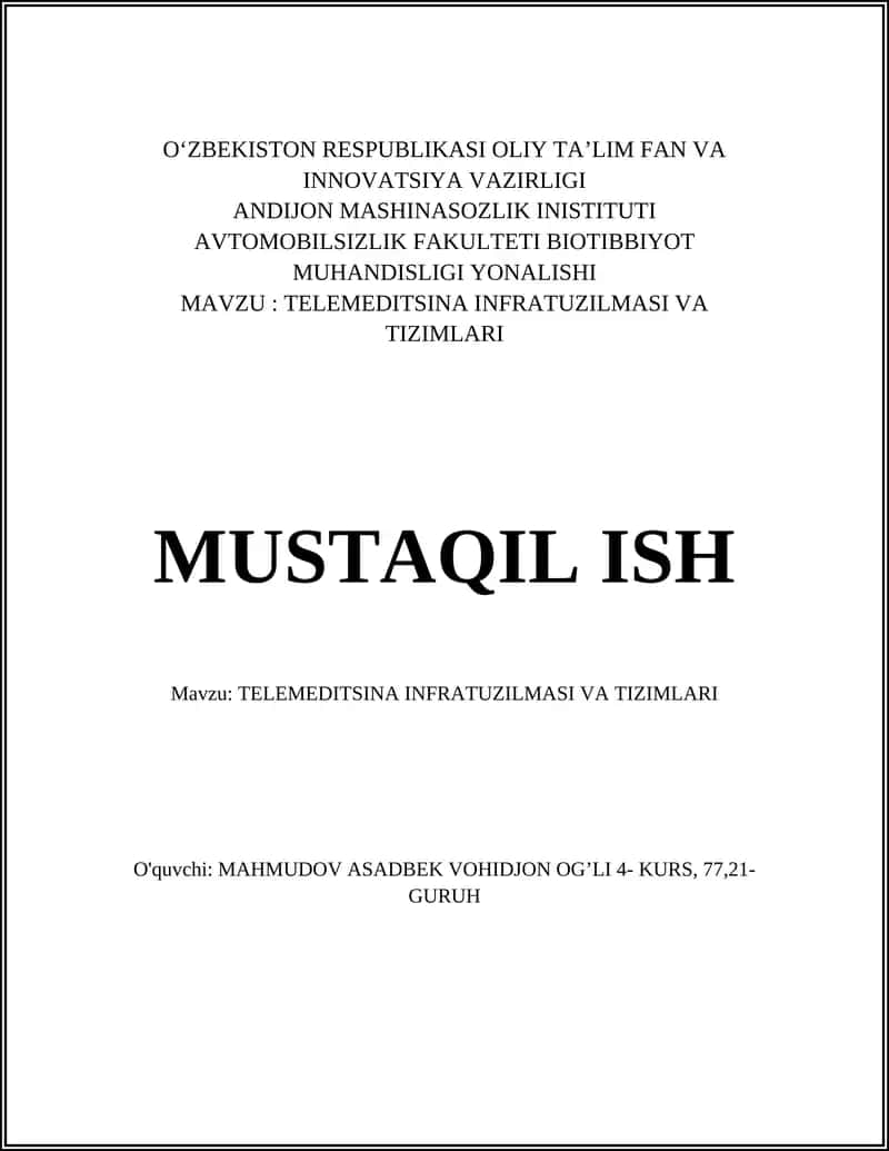TELEMEDITSINA INFRATUZILMASI VA TIZIMLARI 1