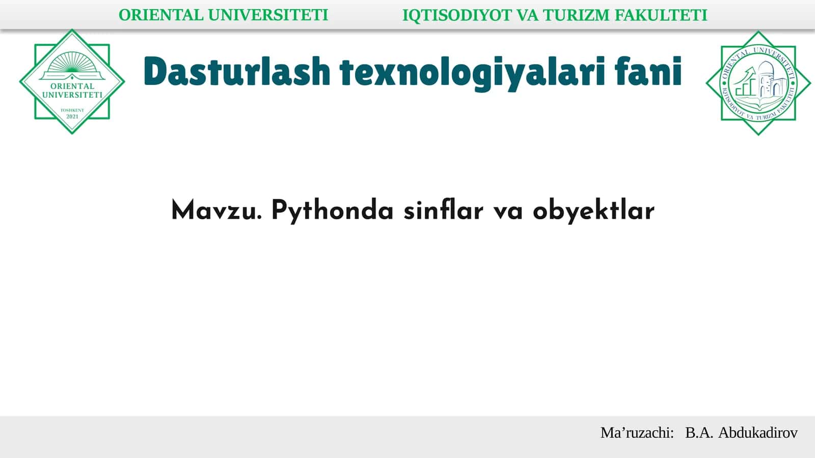 Pythonda sinflar va obyektlar 1