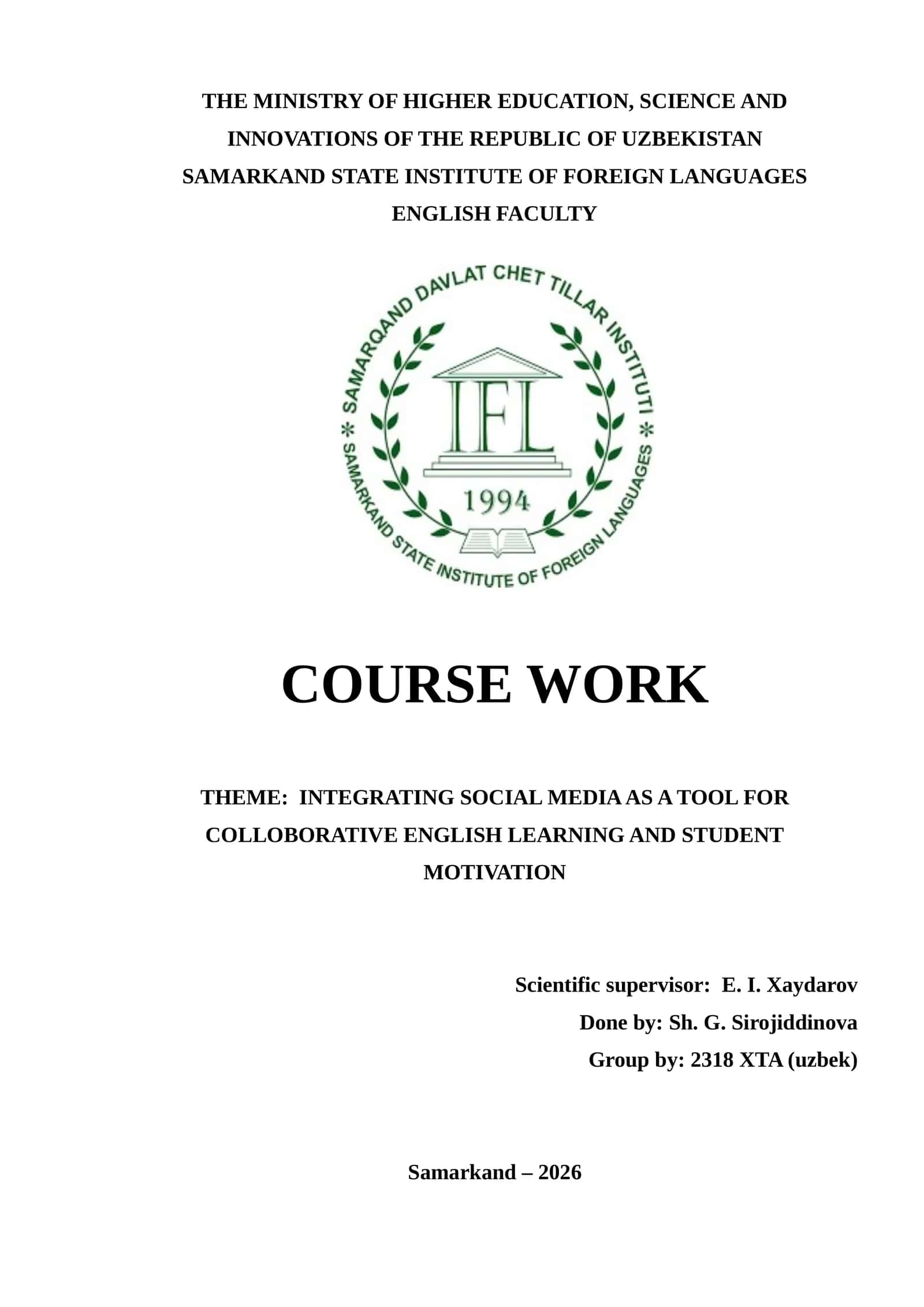English Faculty - Course Work 1