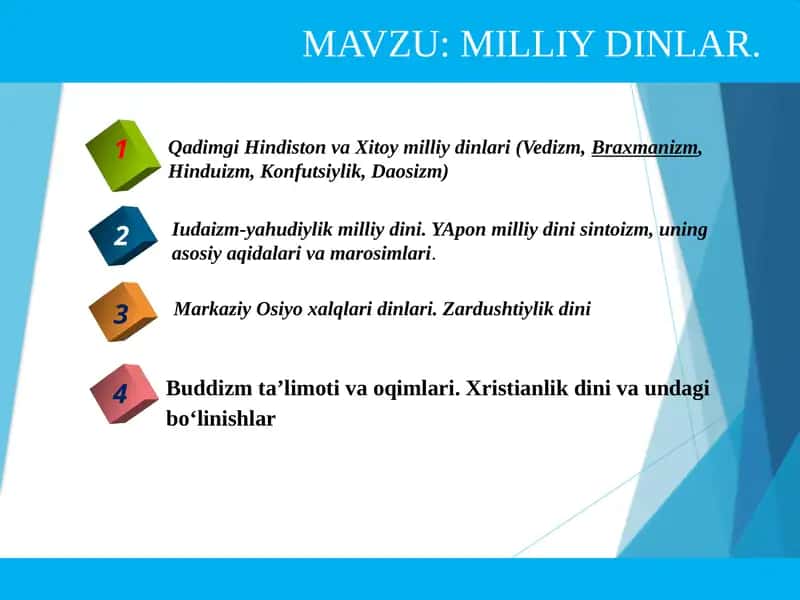 MAVZU: MILLIY DINLAR. 1