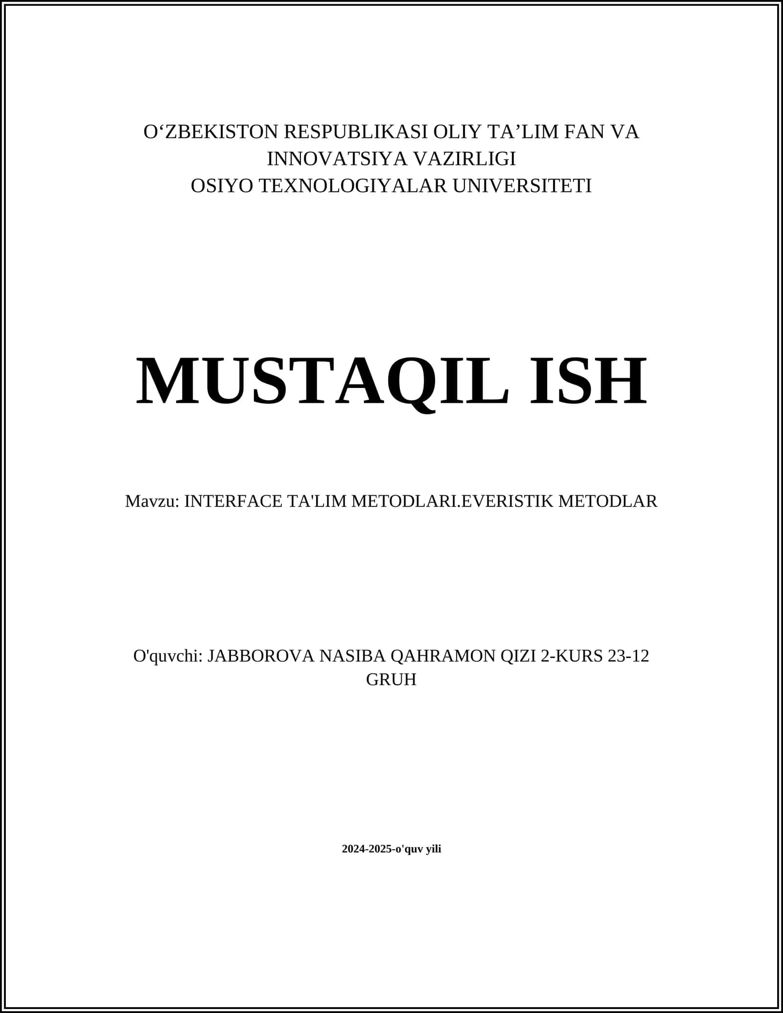 INTERFACE TA'LIM METODLARI.EVERISTIK METODLAR 1