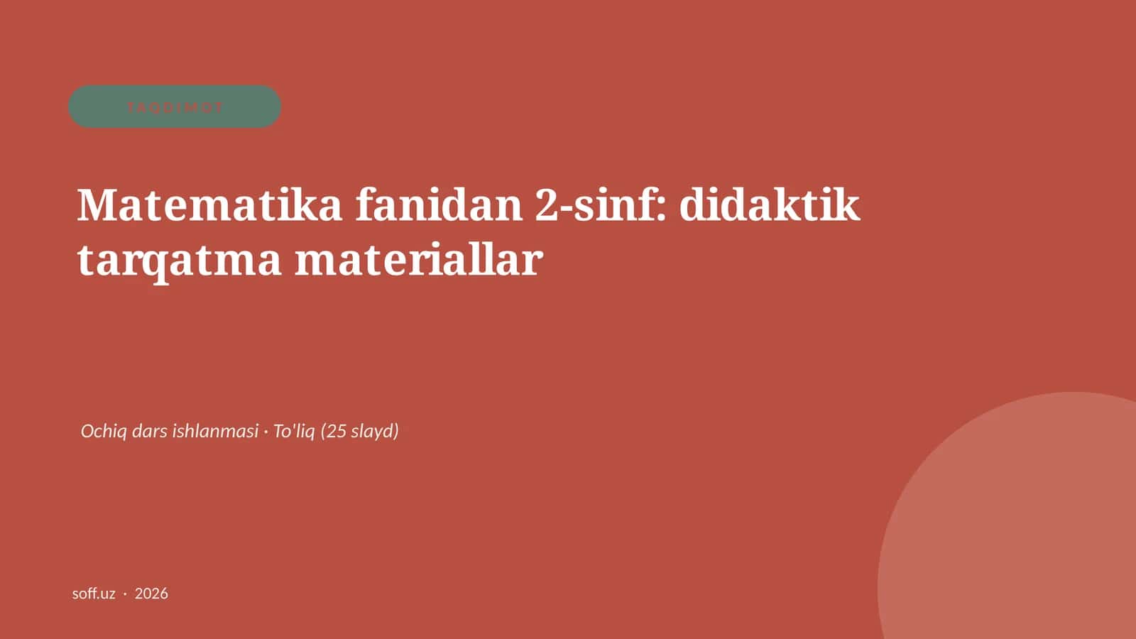 Matematika fanidan 2-sinf: didaktik tarqatma materiallar 1