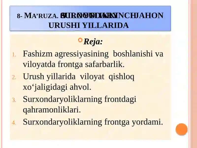 SURXONDARYOVILOYOTI IKKINCHI JAHON URUSHI YILLARIDA