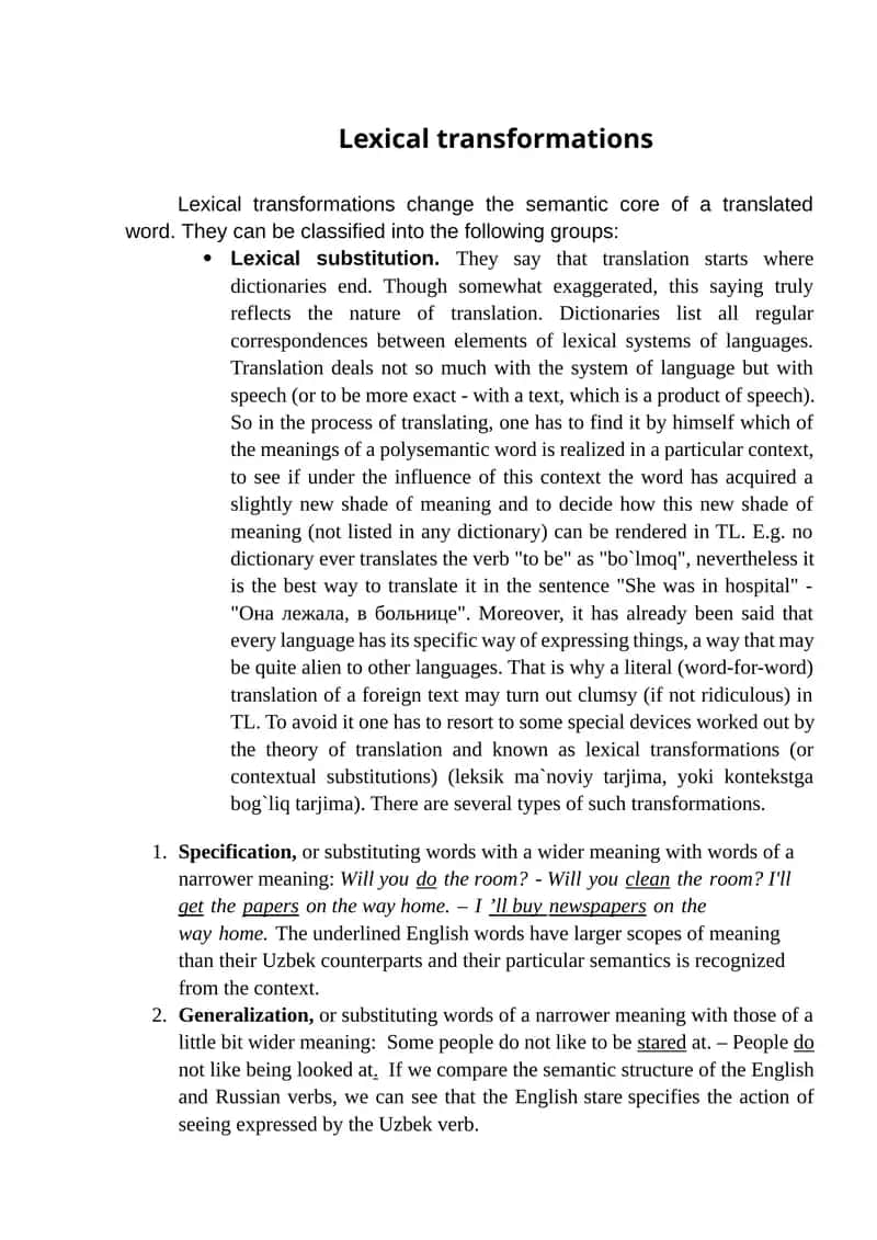 Lexical transformations 1