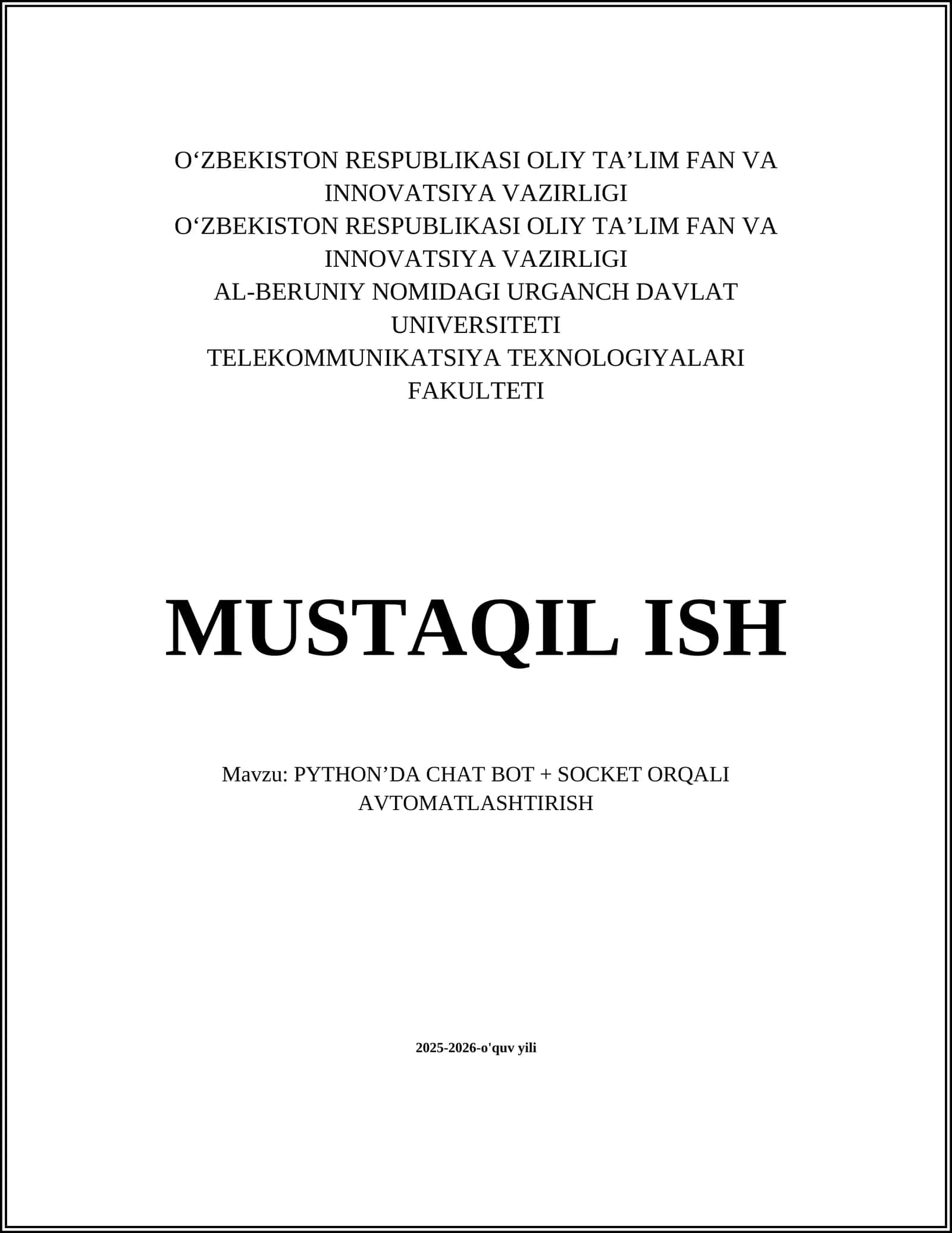 PYTHON’DA CHAT BOT + SOCKET ORQALI AVTOMATLASHTIRISH 1