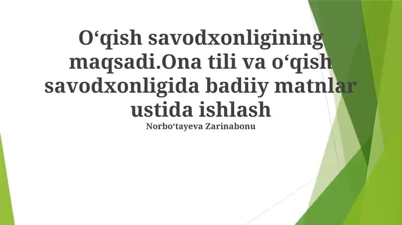 O'qish Savodxonligi va Adabiyot 1