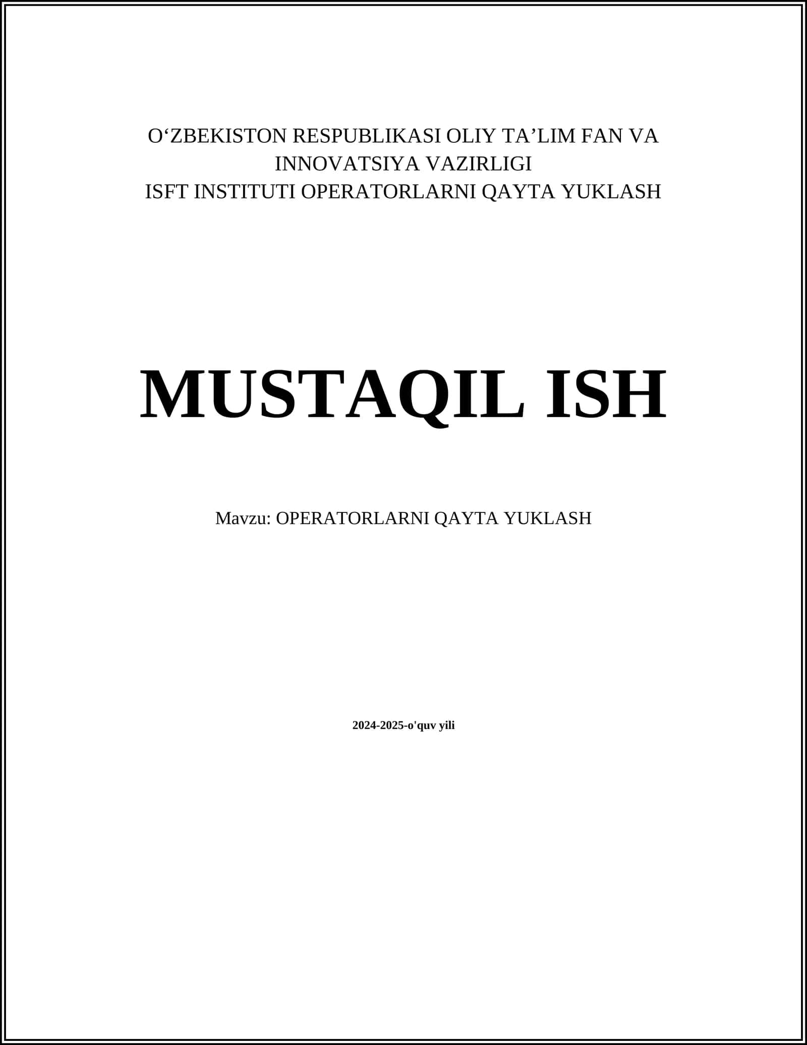 OPERATORLARNI QAYTA YUKLASH 1