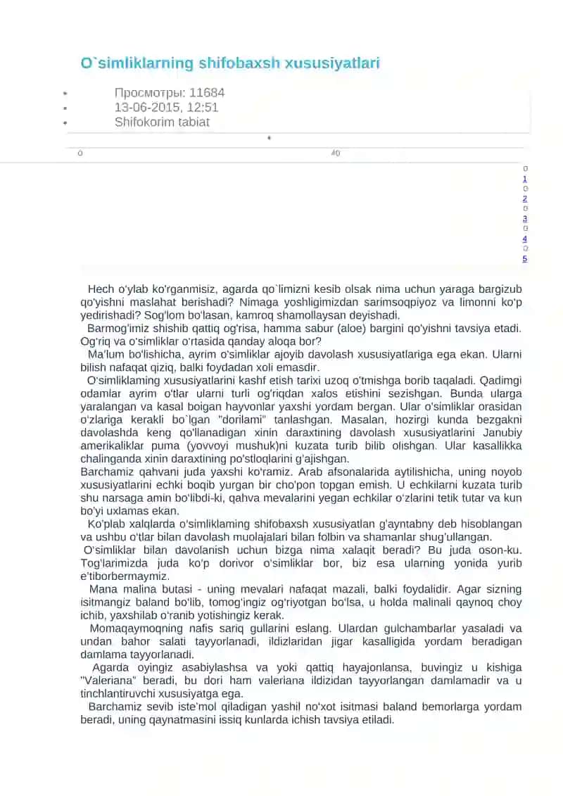 O`simliklarning shifobaxsh xususiyatlari