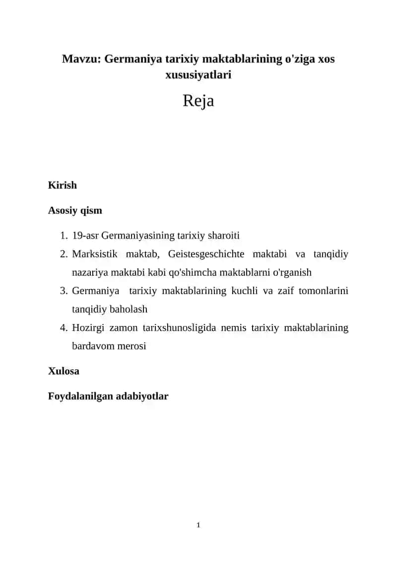 Germaniya tarixiy maktablarining o'ziga xos xususiyatlari