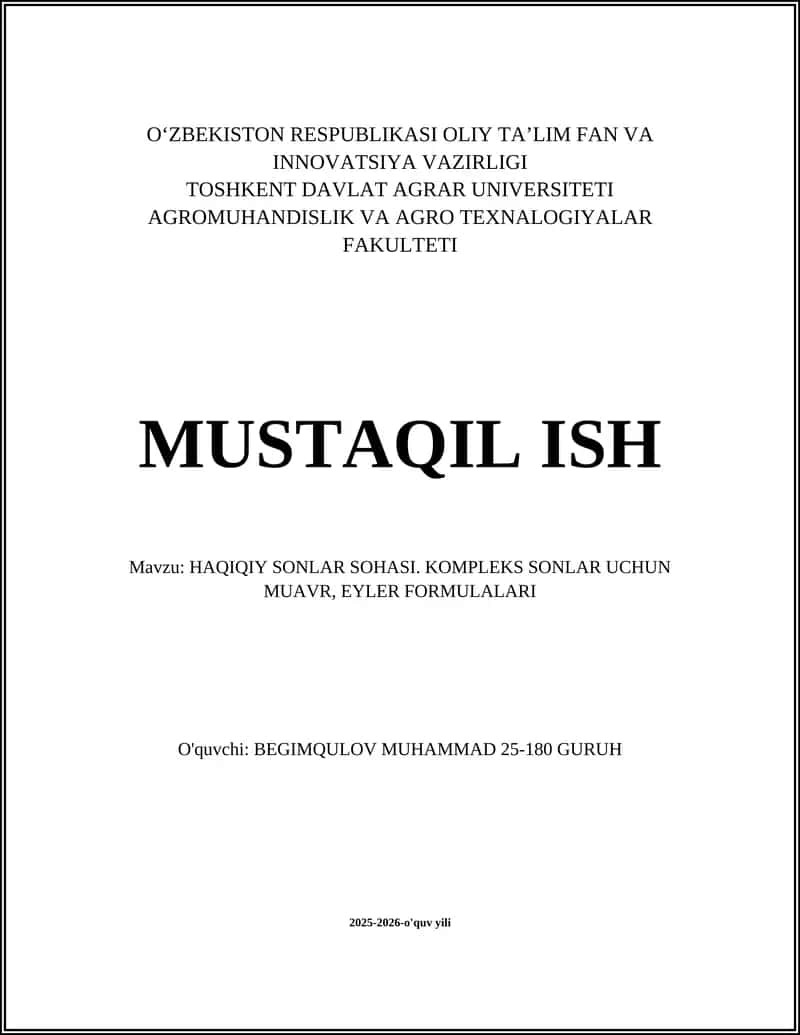 Haqiqiy Sonlar Maydoni 1