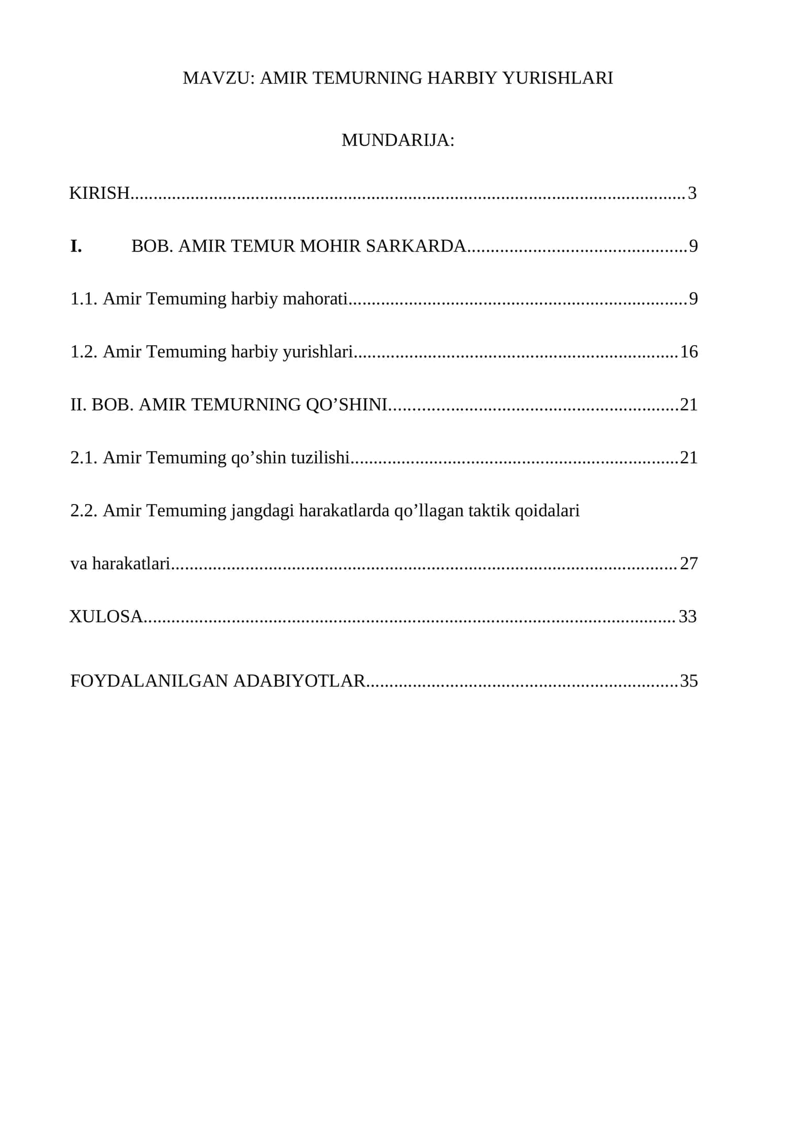 AMIR TEMURNING HARBIY YURISHLARI 1
