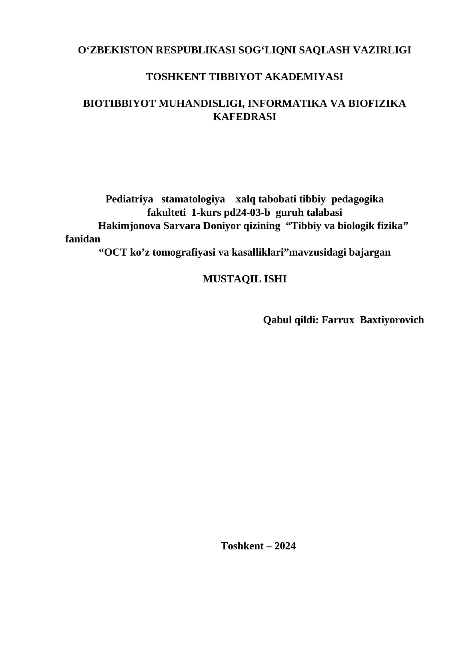 "OCT ko’z tomografiyasi va kasalliklari" 1