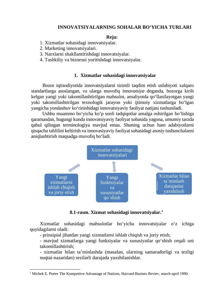 INNOVATSIYALARNING SOHALAR BO‘YICHA TURLARI 1