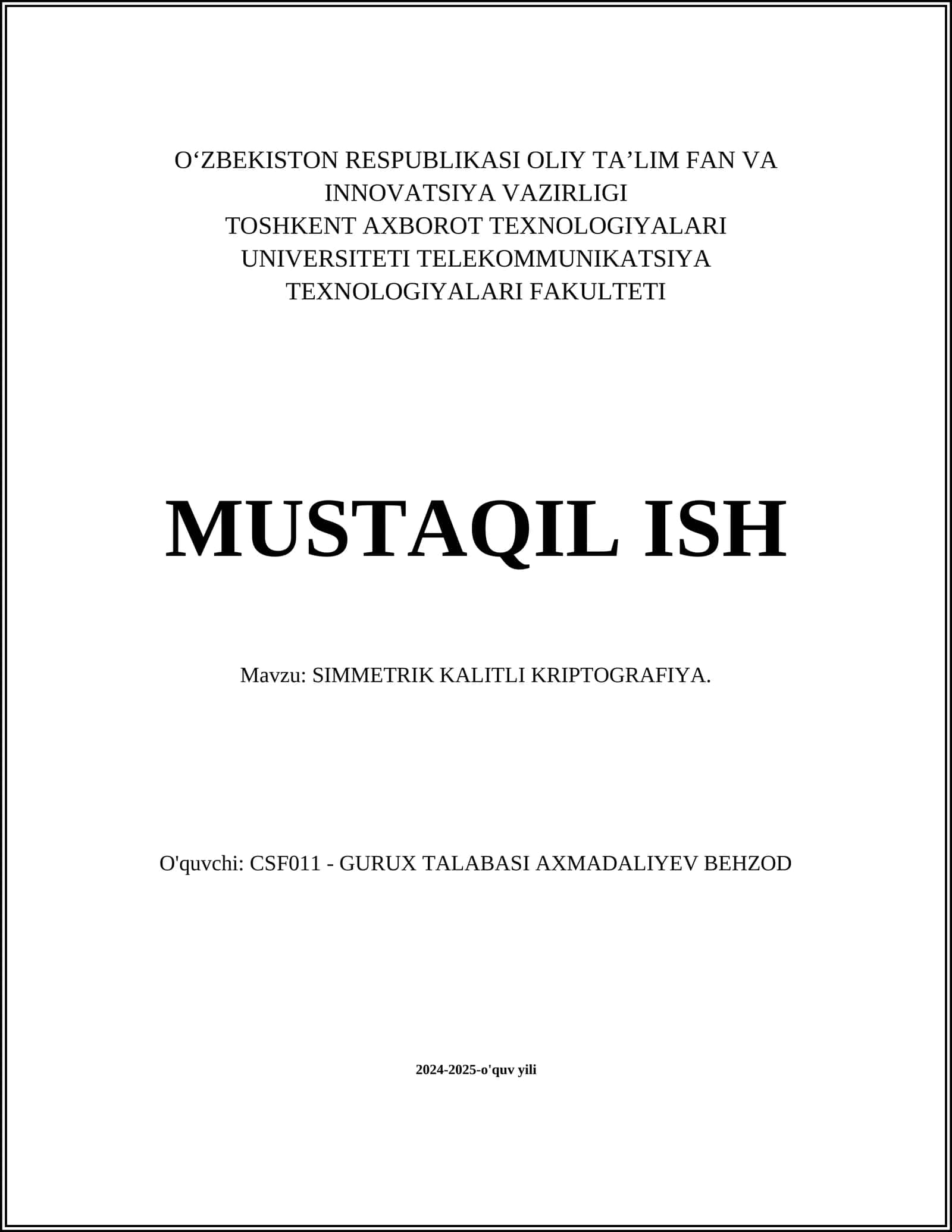 SIMMETRIK KALITLI KRIPTOGRAFIYA 1