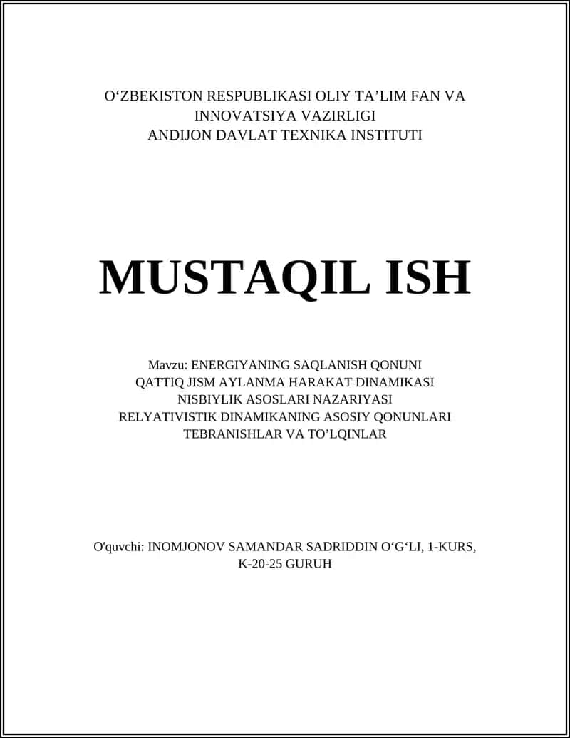 ENERGIYANING SAQLANISH QONUNI 1