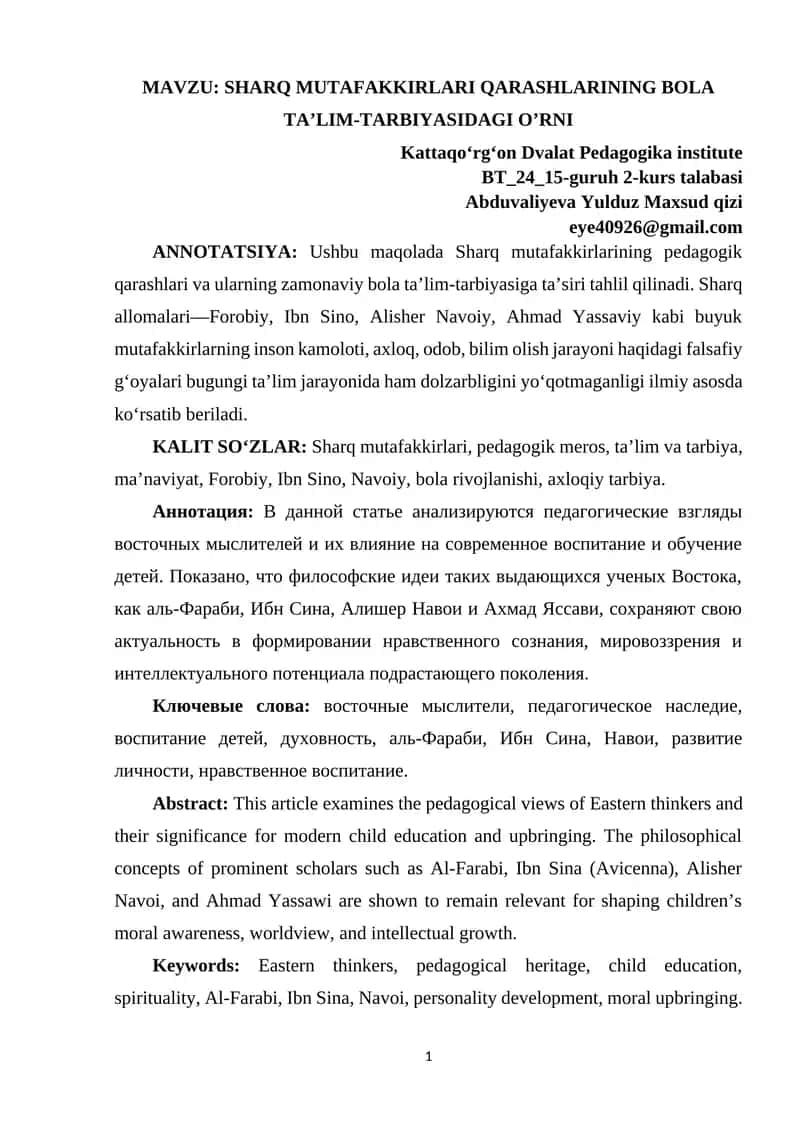 SHARQ MUTAFAKKIRLARI QARASHLARINING BOLA TA’LIM-TARBIYASIDAGI O’RNI.docx 1