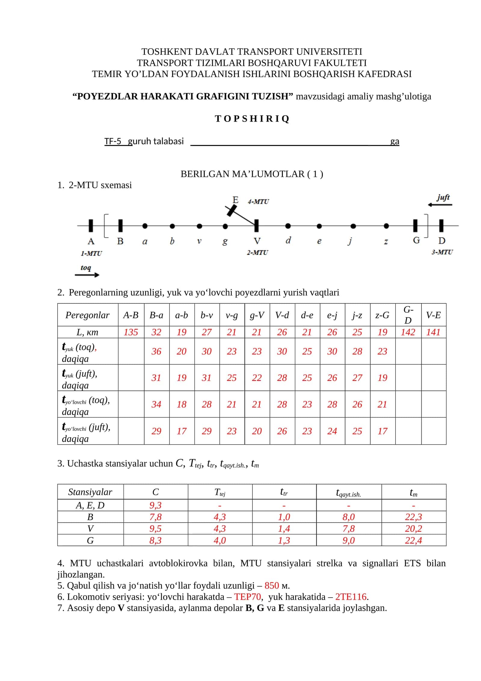 POYEZDLAR HARAKATI GRAFIGINI TUZISH 1