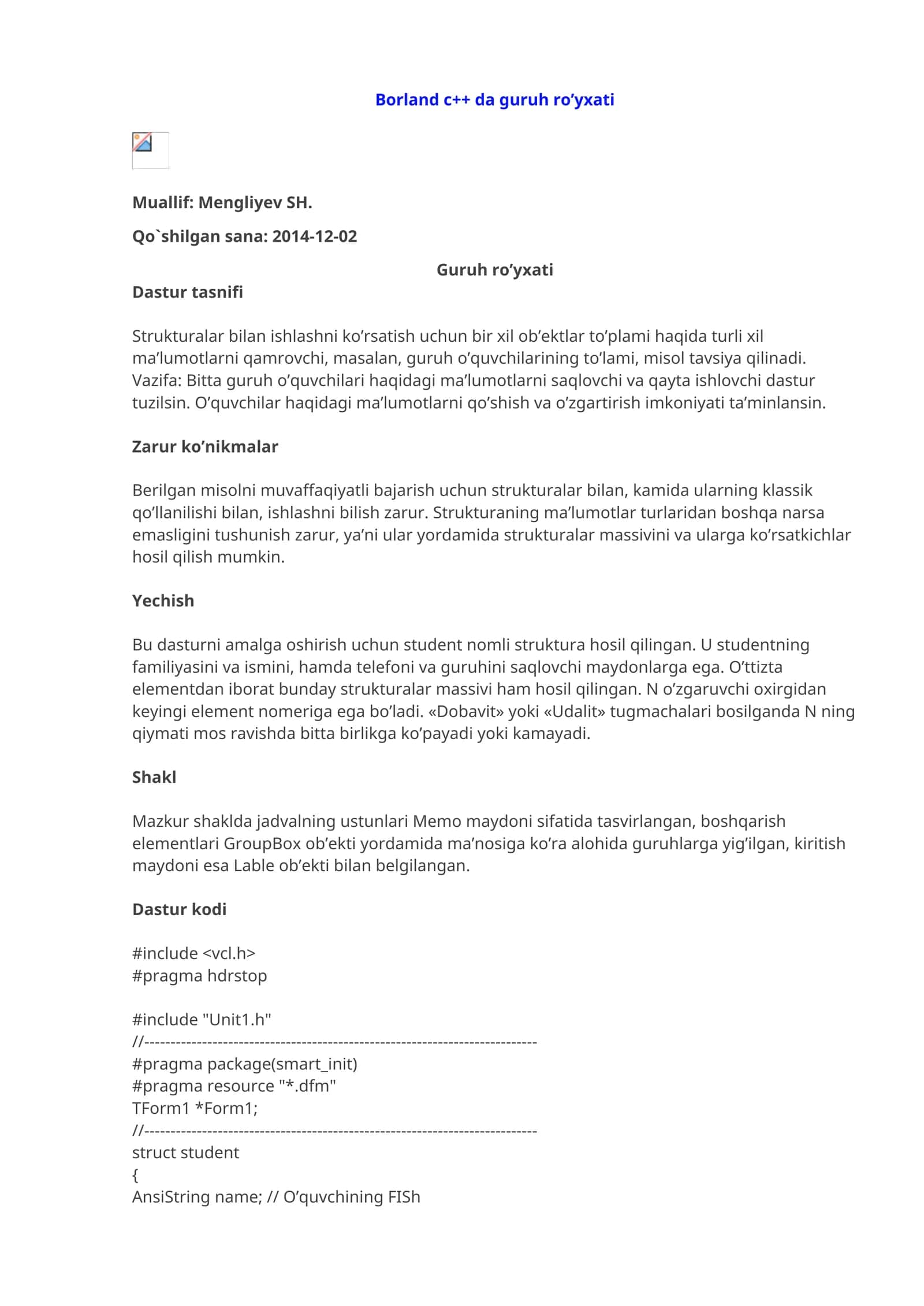 Borland c++ da guruh ro’yxati 1