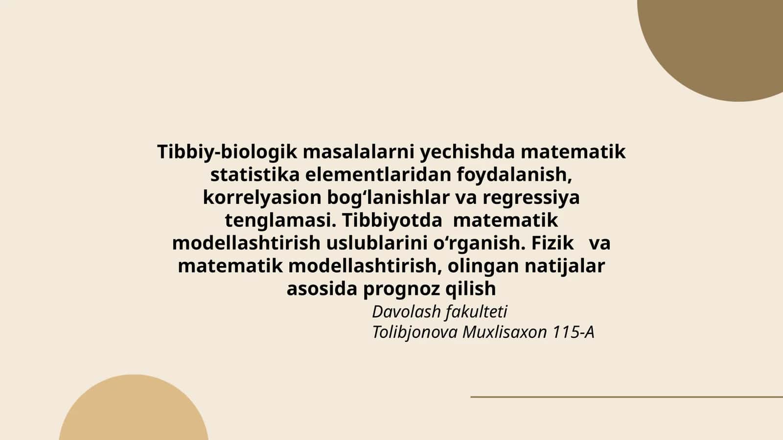 Tibbiy-biologik masalalarni yechish 1