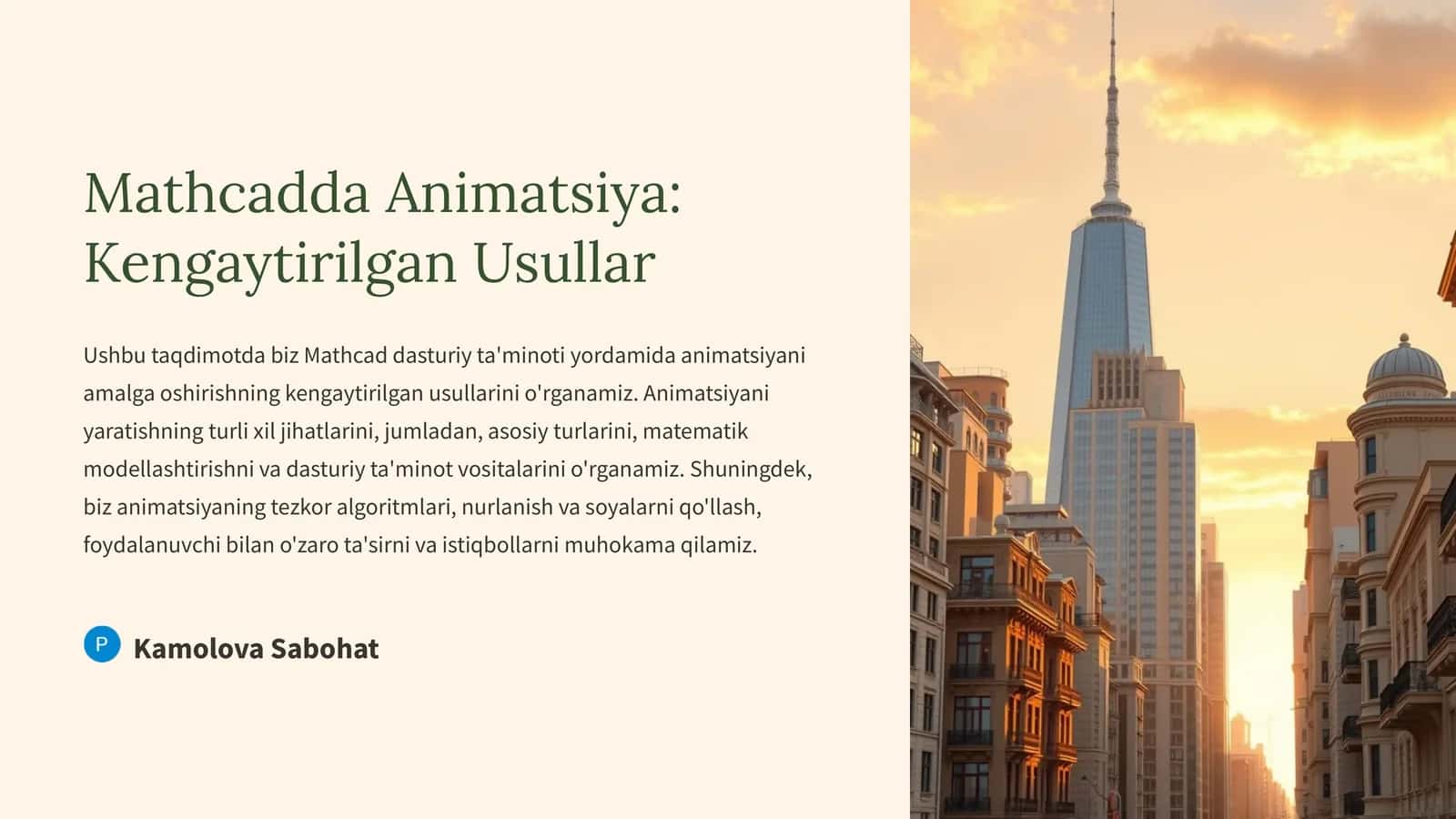 Mathcadda Animatsiya: Kengaytirilgan Usullar 1
