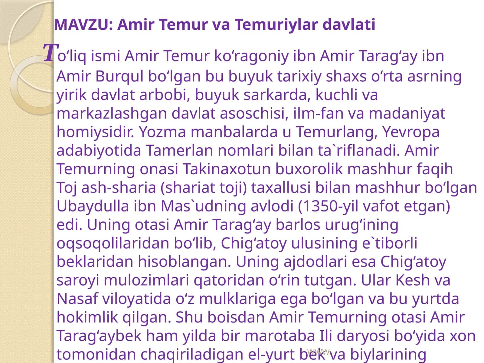 Amir Temur va Temuriy davlati 1
