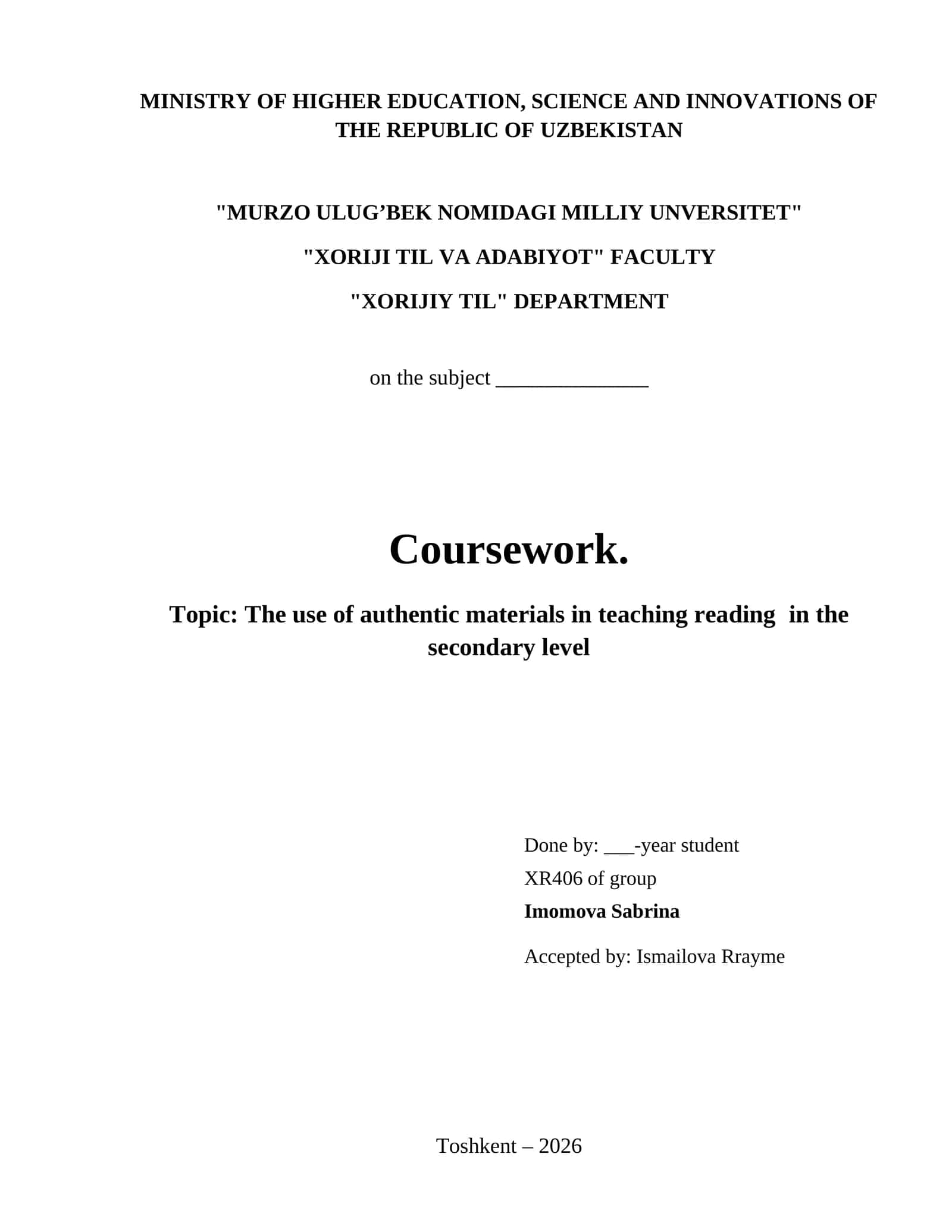 The use of authentic materials in teaching reading  in the  secondary level 1