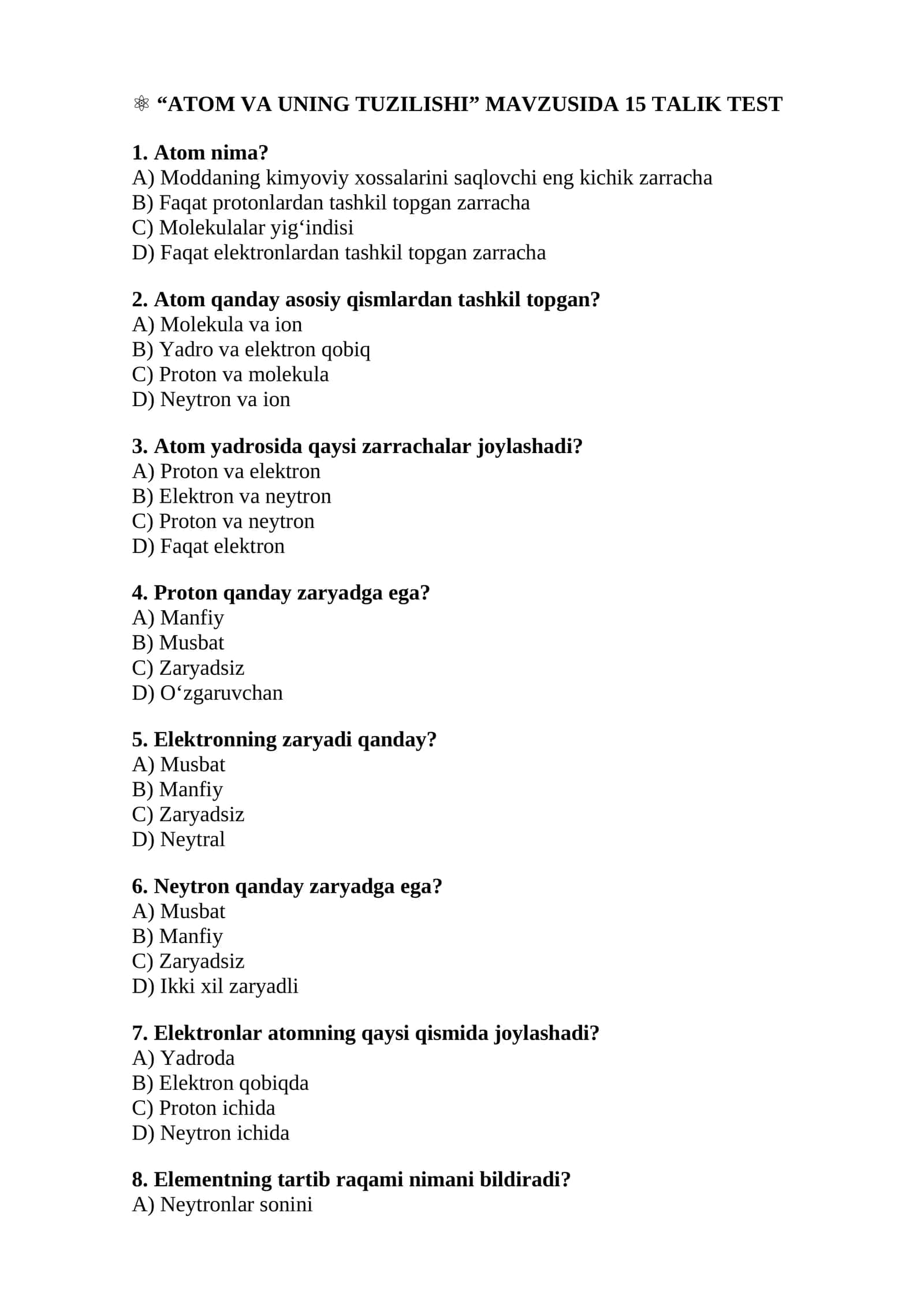 ATOM VA UNING TUZILISHI 1