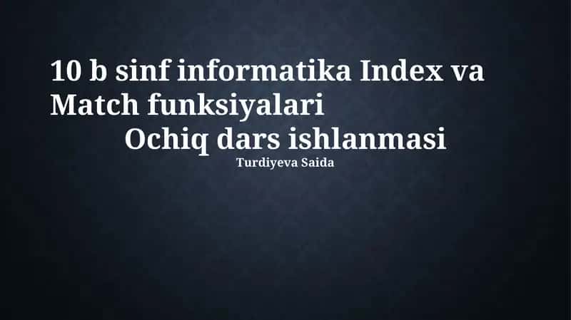 INDEX va MATCH funksiyalari 1