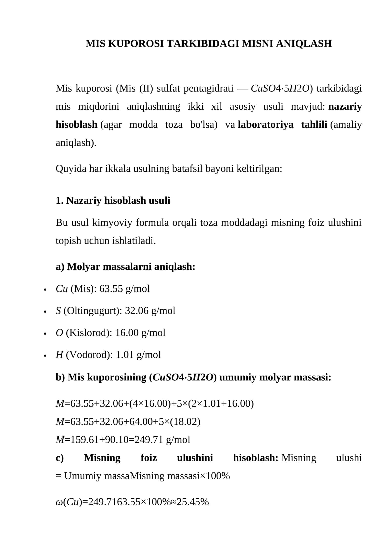 MIS KUPOROSI TARKIBIDAGI MISNI ANIQLASH 1