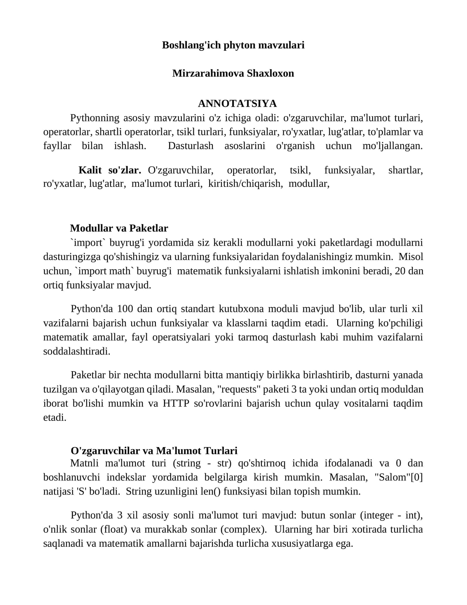 Boshlang'ich phyton mavzulari 1