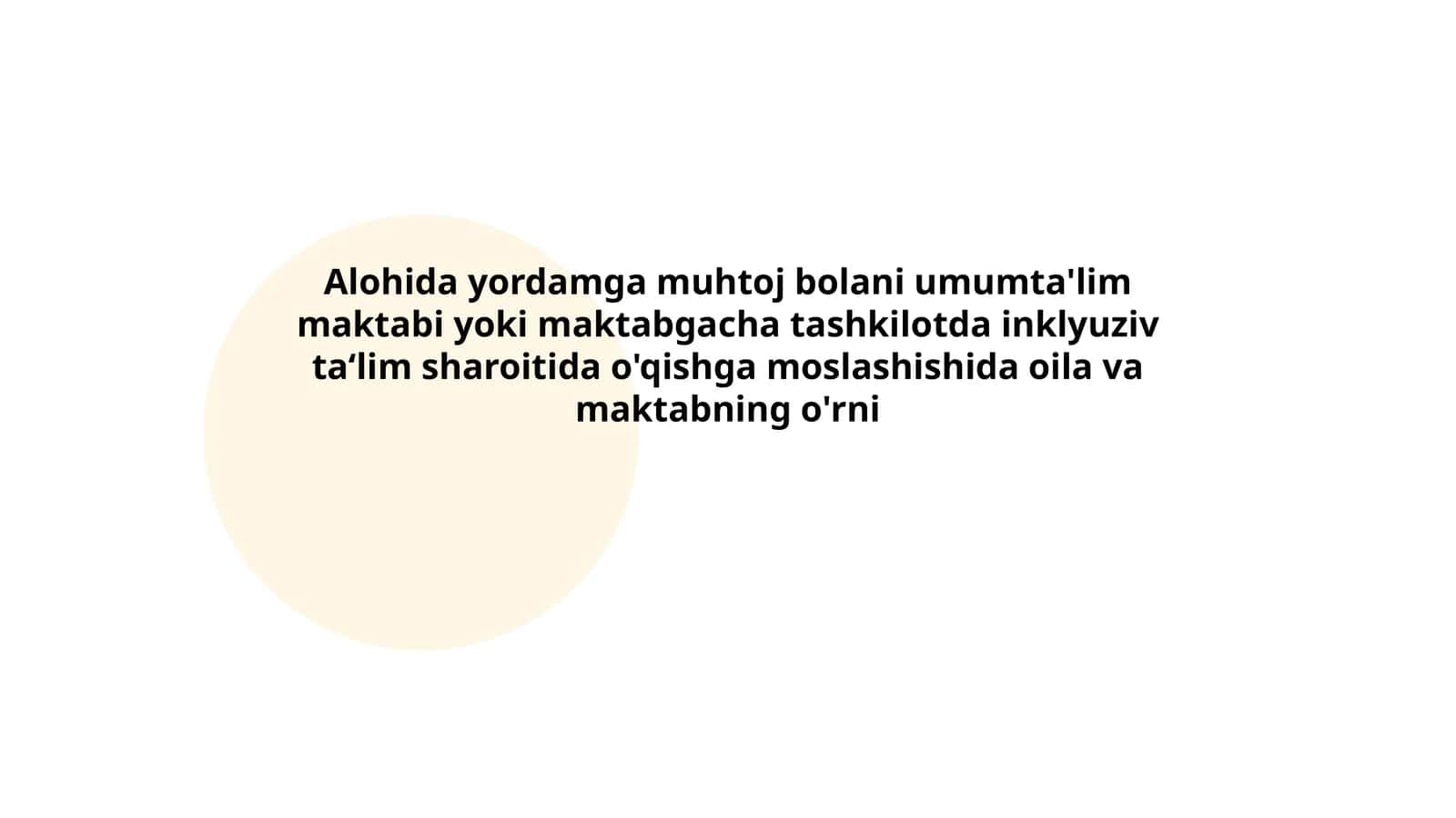 Alohida yordamga muhtoj bolani umumta'lim maktabi yoki maktabgacha tashkilotda inklyuziv ta‘lim sharoitida o'qishga moslashishida oila va maktabning o'rni 1