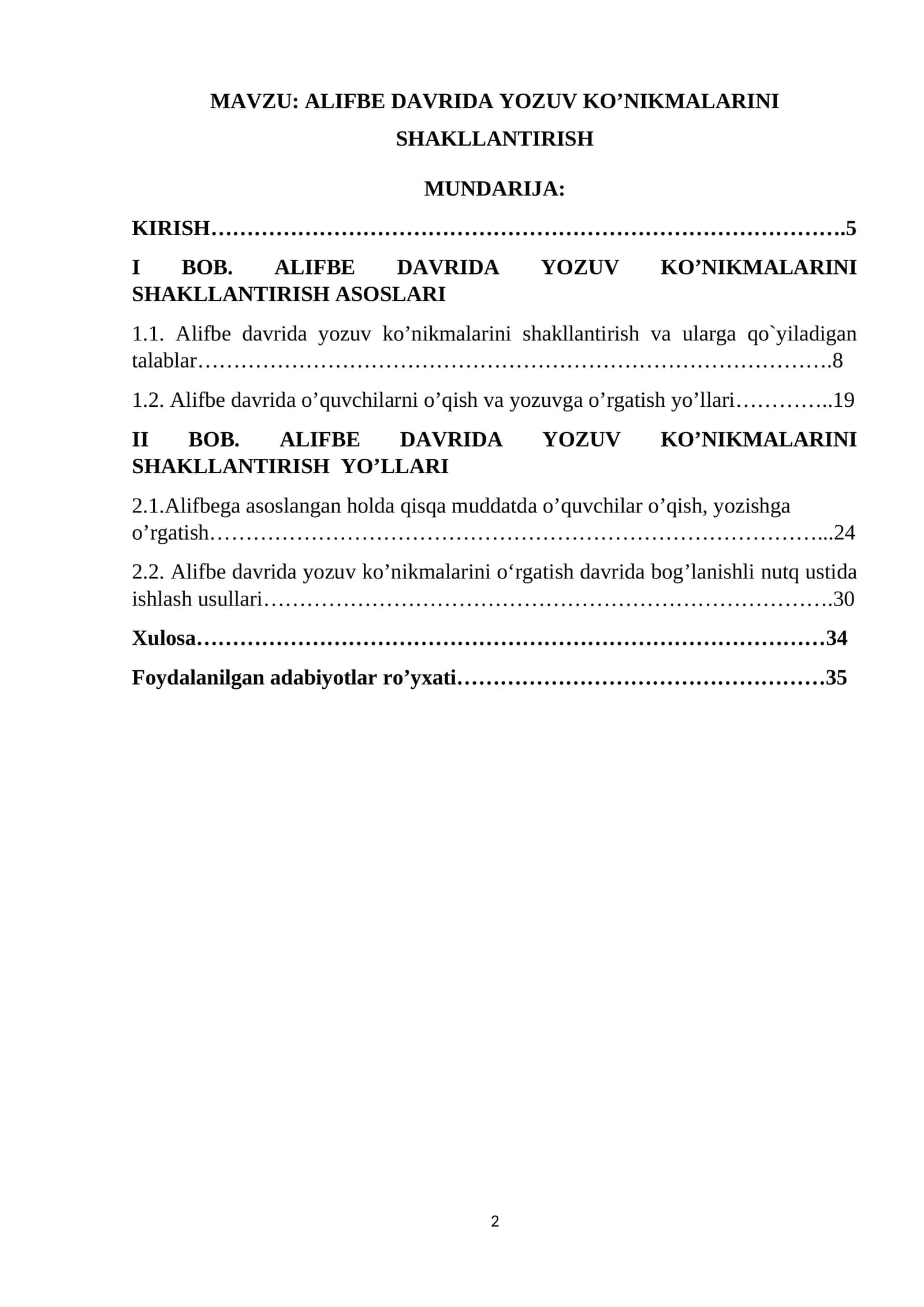ALIFBE DAVRIDA YOZUV KO’NIKMALARINI SHAKLLANTIRISH 1