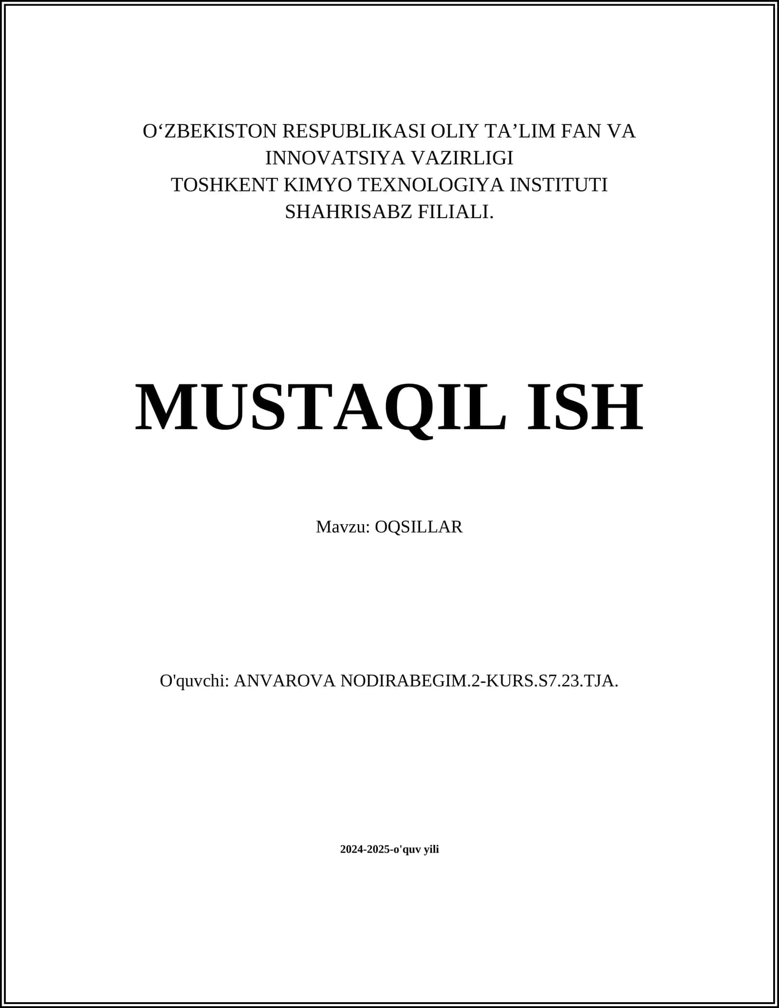 OQSILLAR 1