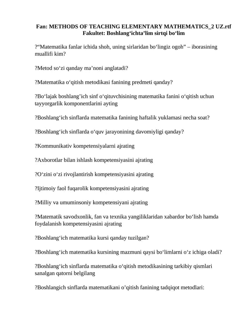 METHODS OF TEACHING ELEMENTARY MATHEMATICS_2 UZ 1