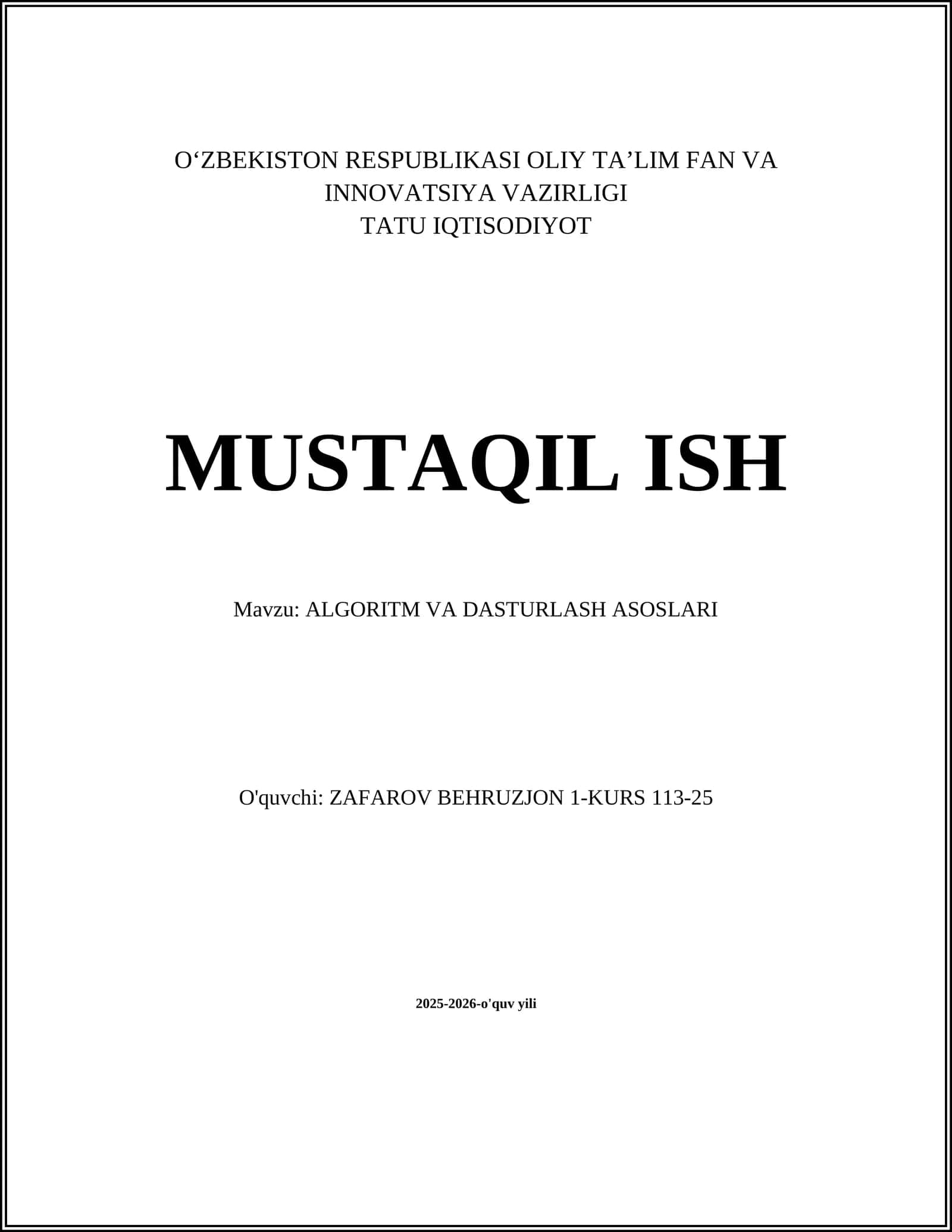 ALGORITM VA DASTURLASH ASOSLARI 1