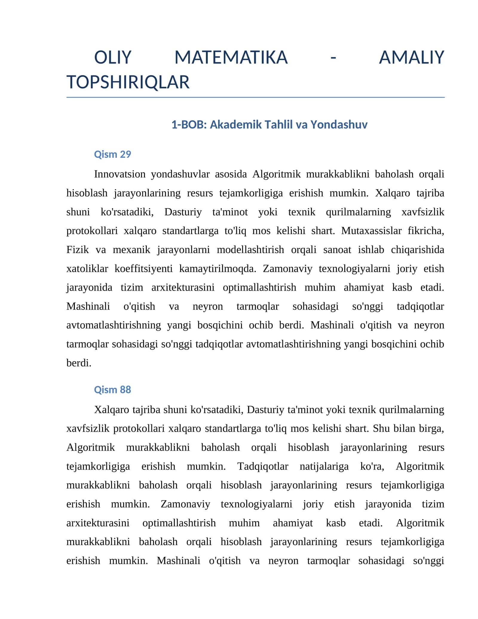 OLIY MATEMATIKA - AMALIY TOPSHIRIQLAR 1