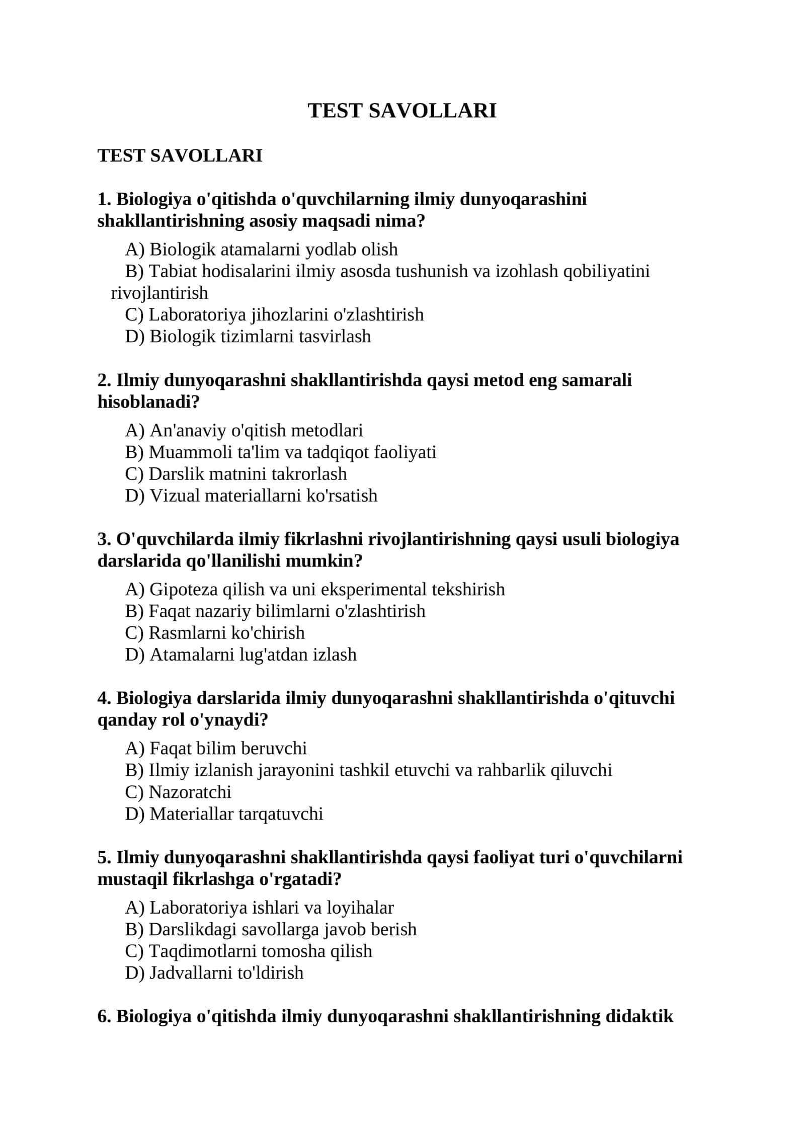 Biologiya test savollari 1