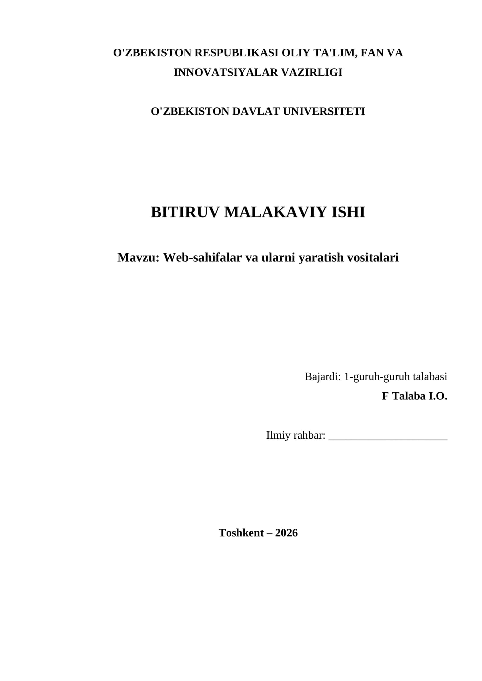 Web-sahifalar va ularni yaratish vositalari 1