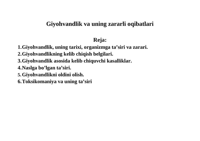 Giyohvandlik va uning zararli oqibatlari 1