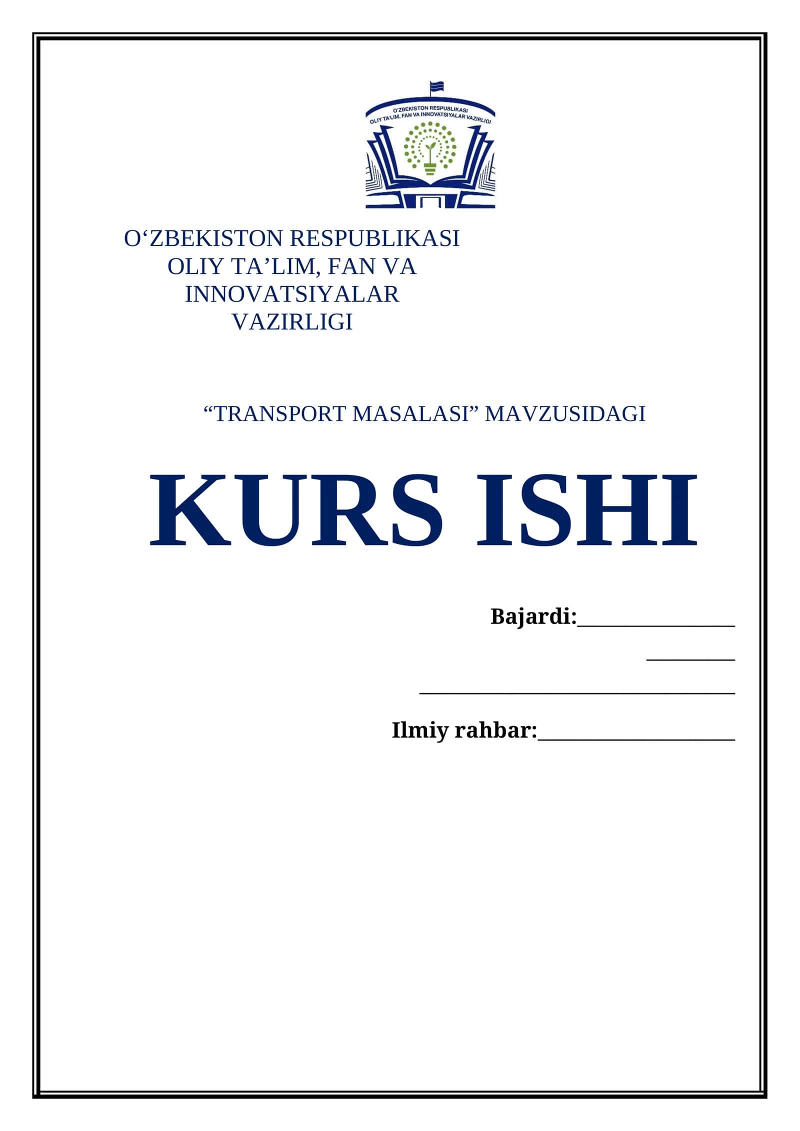 Tranport masalasi kurs ishi 1