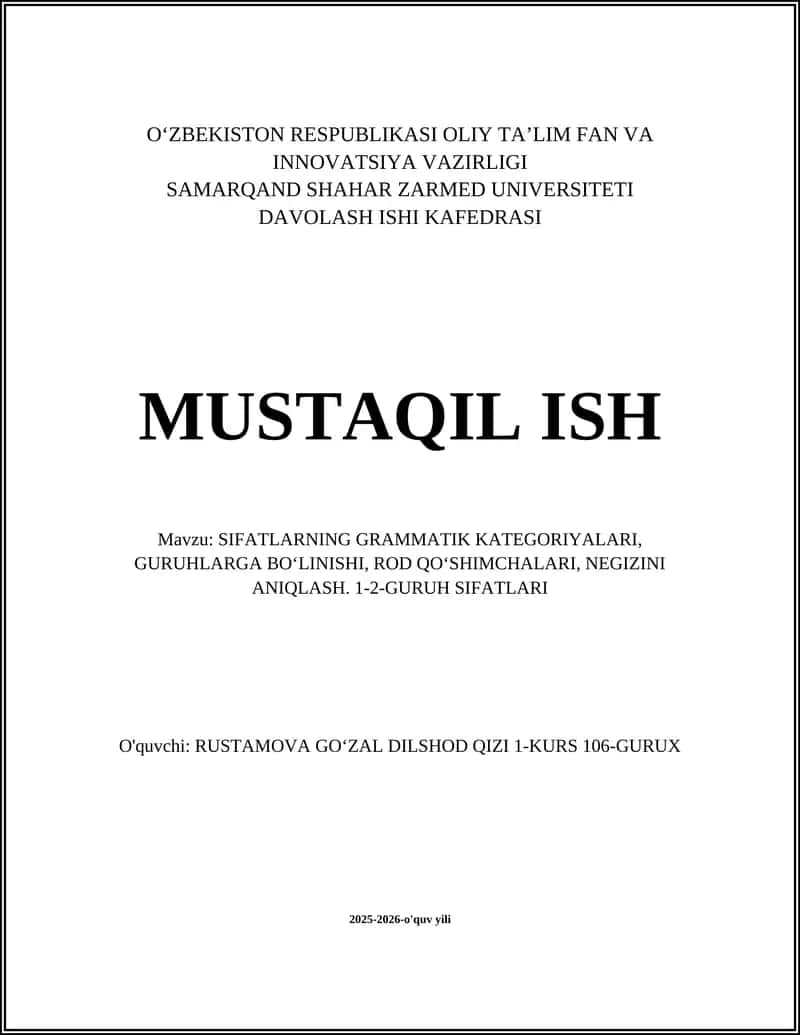 SIFATLARNING GRAMMATIK KATEGORIYALARI 1
