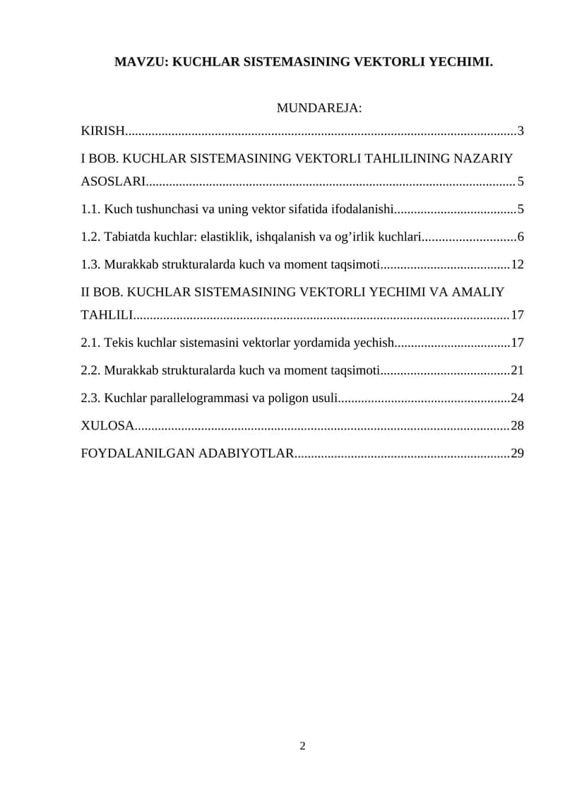 Kuchlar Sistemasining Vektorli Yechimi 1